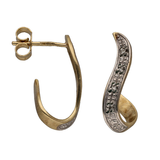 9ct gold hoop earrings with round diamond accents, hinged back