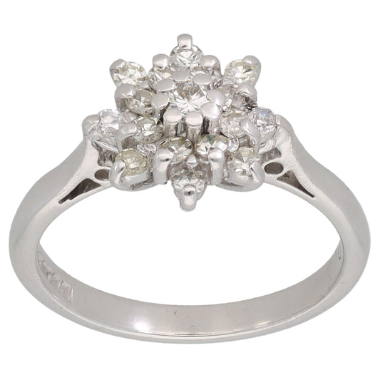 9ct White Gold 0.37ct Diamond Cluster Ring Size K