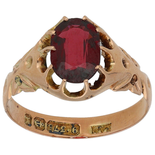 9ct Gold Garnet A&V Stone Set Ring Size Q