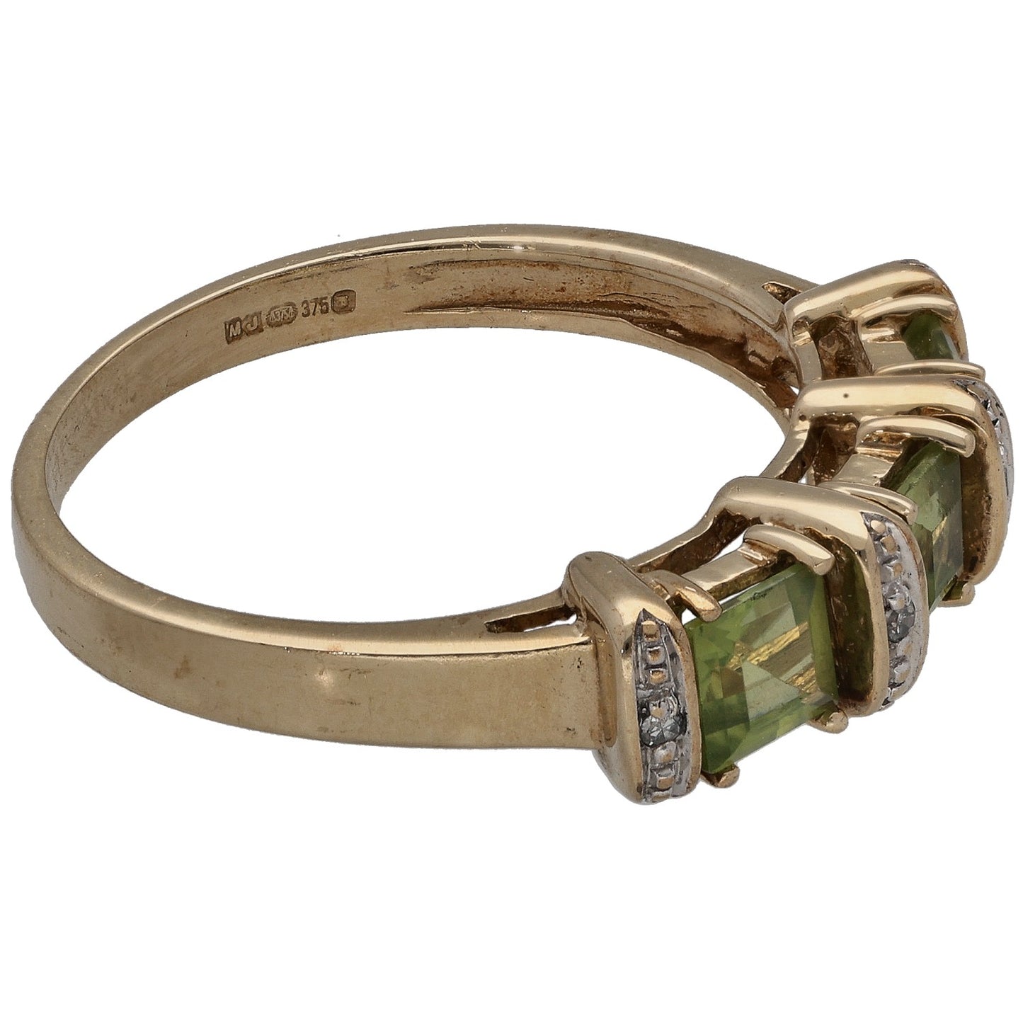 9ct Gold Peridot & 0.02ct Diamond Dress/Cocktail Ring Size P