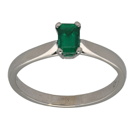 Platinum Emerald Single Stone Ring Size R