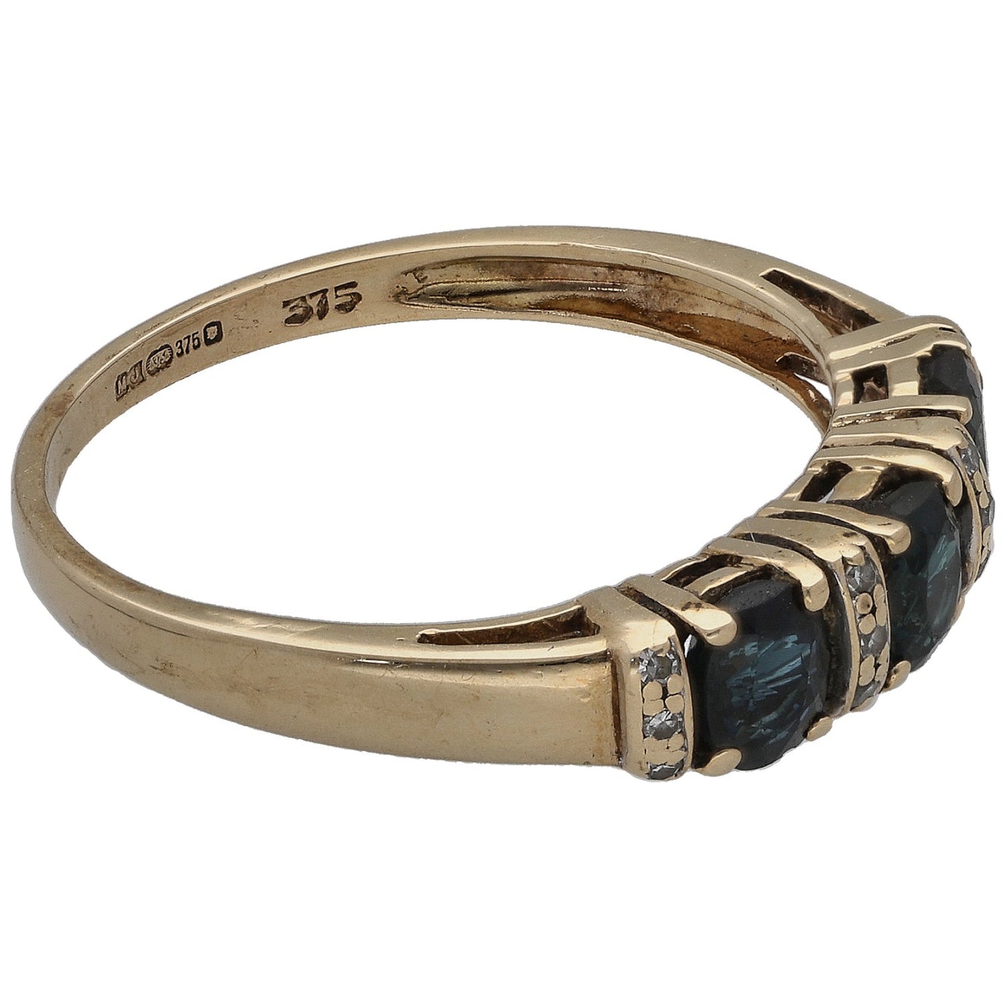 9ct Gold Sapphire & 0.06ct Diamond Half Eternity Ring Size O