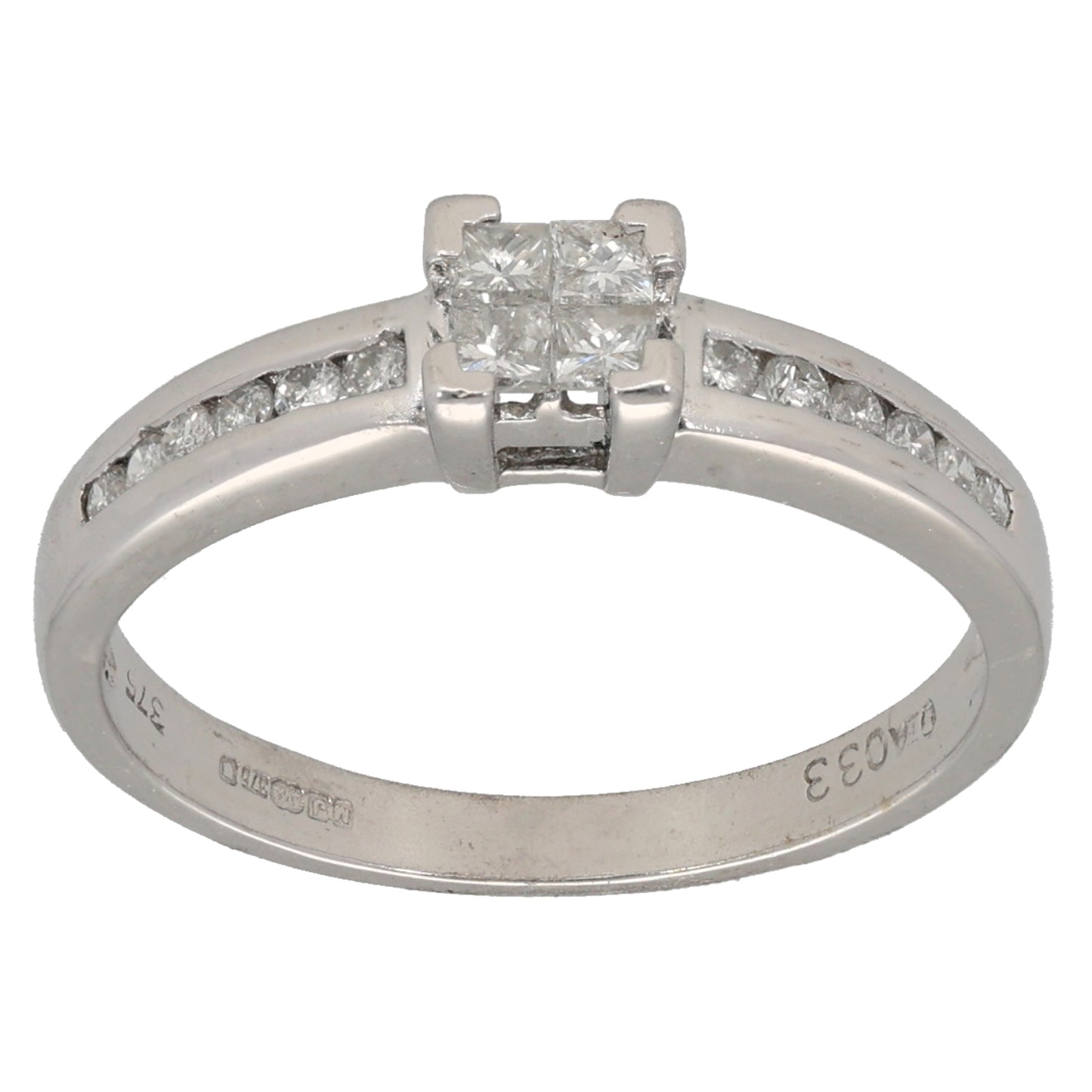 9ct White Gold 0.32ct Diamond Solitaire Ring With Accent Stones Size N