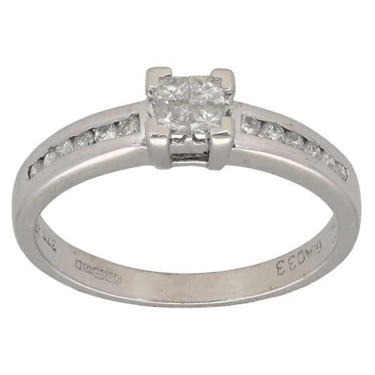 9ct White Gold 0.32ct Diamond Solitaire Ring With Accent Stones Size N