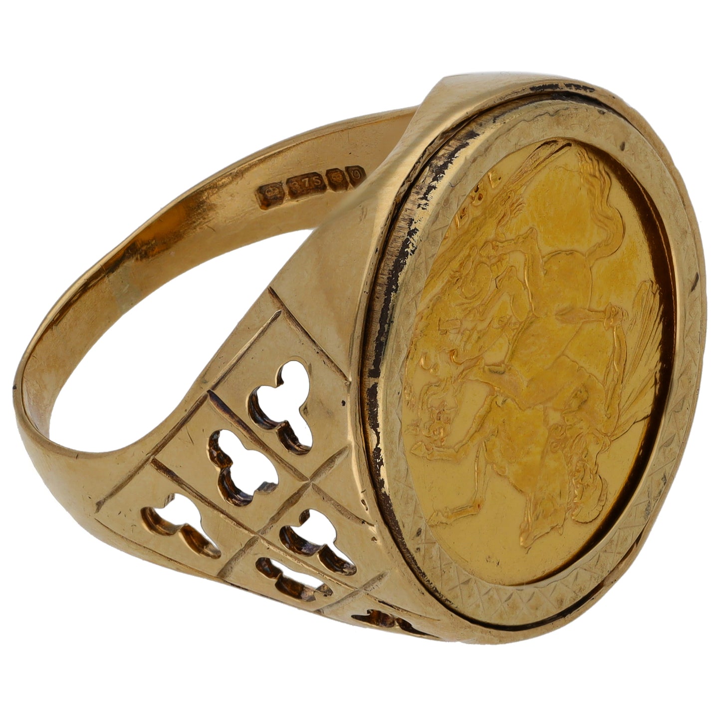 9ct Gold Full Sovereign Coin Ring Size Y
