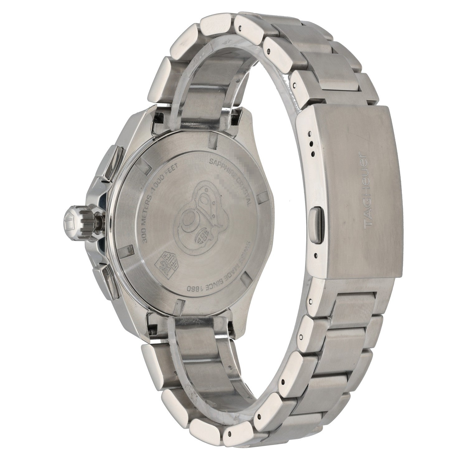 Tag Heuer Aquaracer CAY1110-0, rear image, with a stainless steel case, crown and bracelet