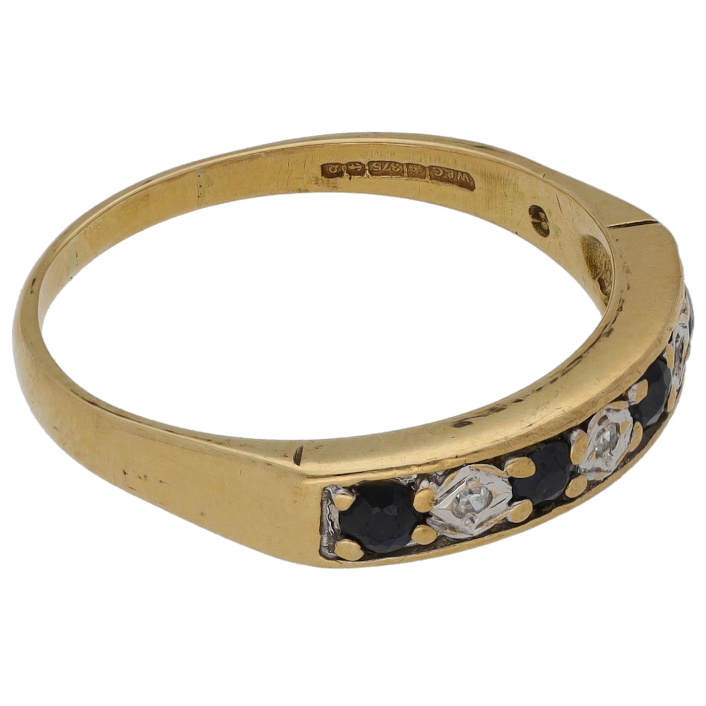 9ct Gold Sapphire & 0.015ct Diamond Half Eternity Ring Size O