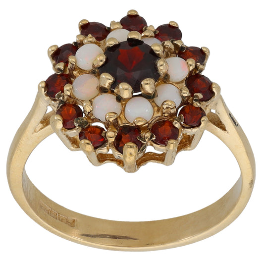 9ct Gold Garnet & Opal Cluster Ring Size P