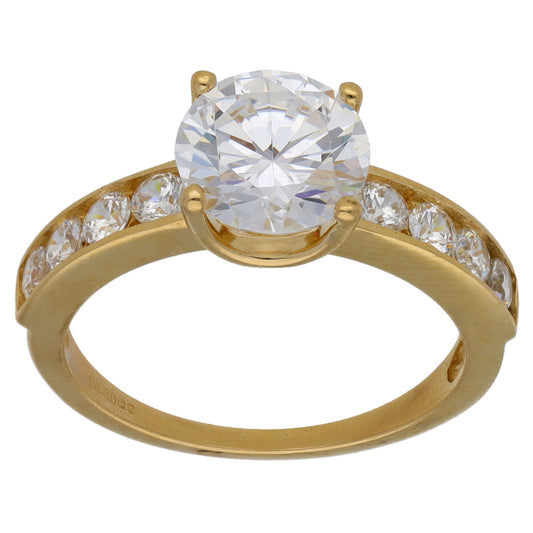 14ct Gold Cubic Zirconia Single Stone Ring with Accent Stones Size N