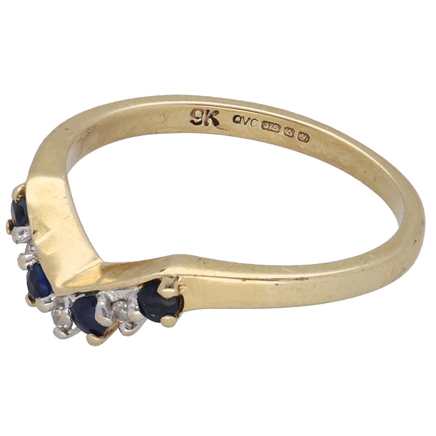 9ct Gold Sapphire & 0.015ct Diamond Wishbone Ring Size K