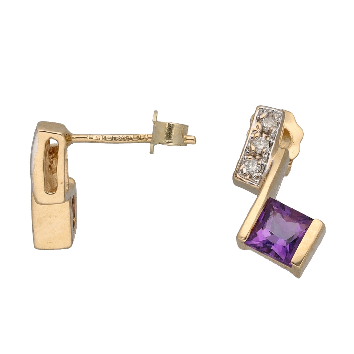 14ct Gold Amethyst & 0.03ct Diamond Dress/Cocktail Earrings