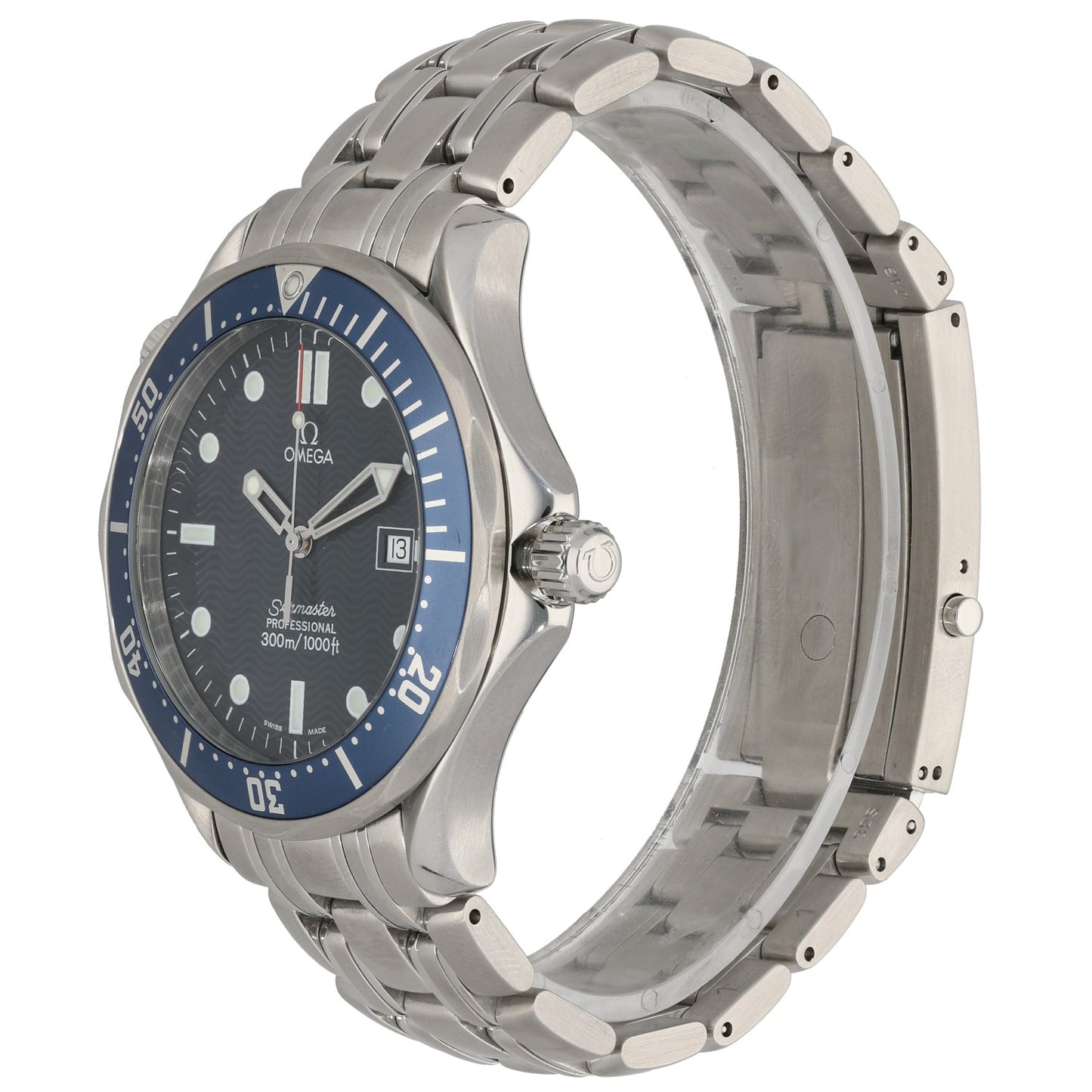 Omega Seamaster 2541.80.00 Stainless steel dive watch with blue dial and bezel ring, visible side crown