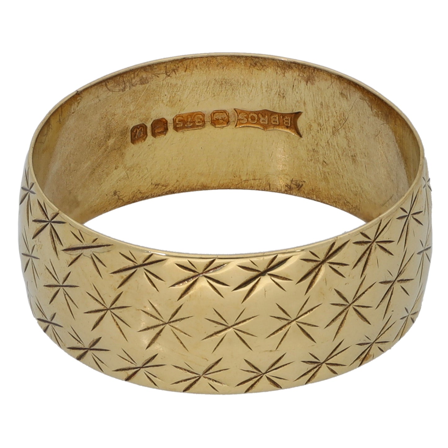 9ct Gold Patterned Wedding Ring Size L