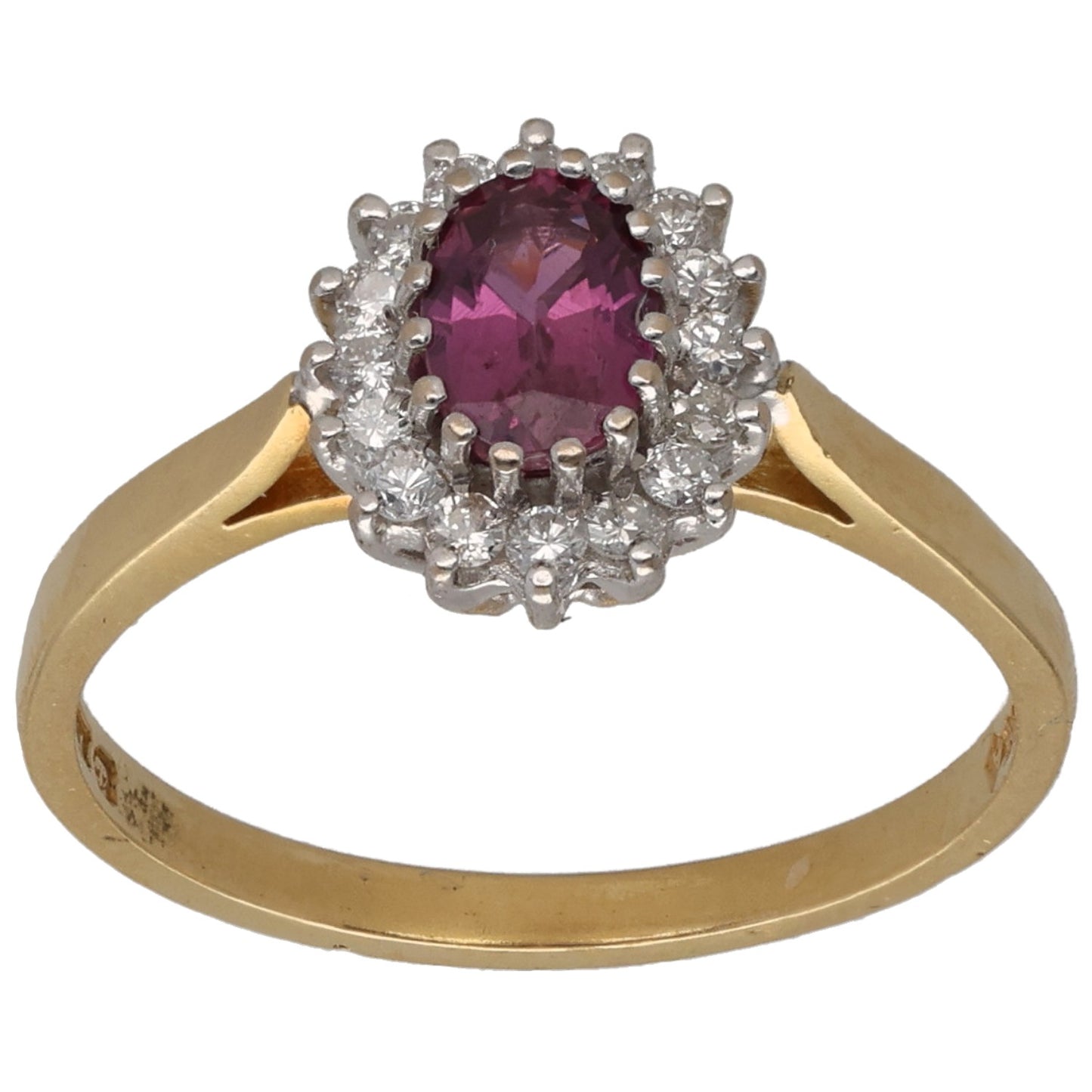 18ct Gold Ruby & 0.16ct Diamond Cluster Ring Size L