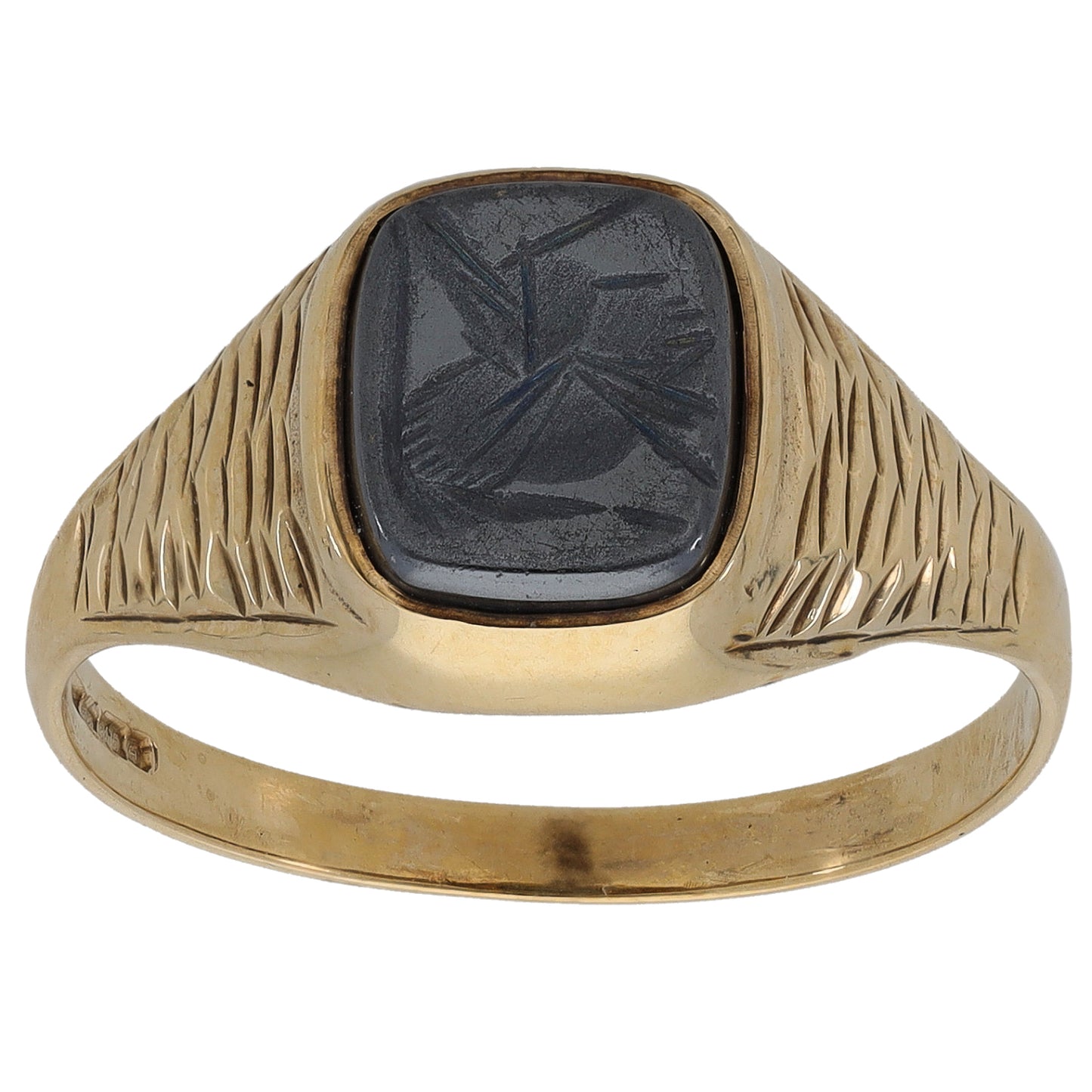 9ct Gold Hematite Crest/Emblem Signet Ring Size S