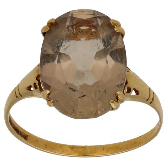 9ct Gold Smoky Quartz Single Stone Ring Size P