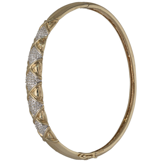 9ct gold hinged bangle with round diamond detail
