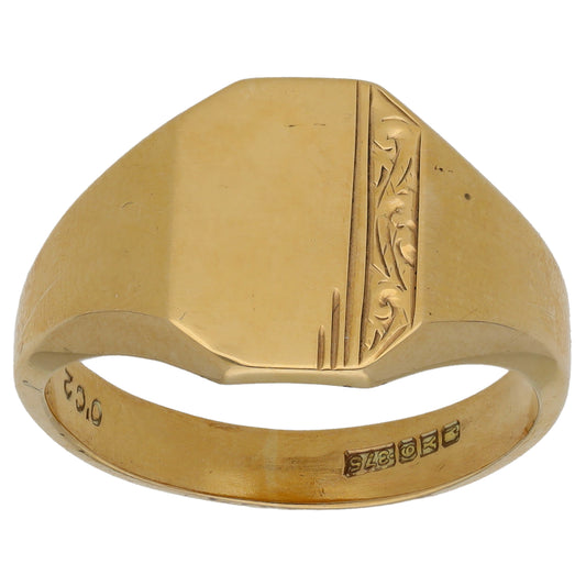 9ct Gold Patterned Signet Ring Size T