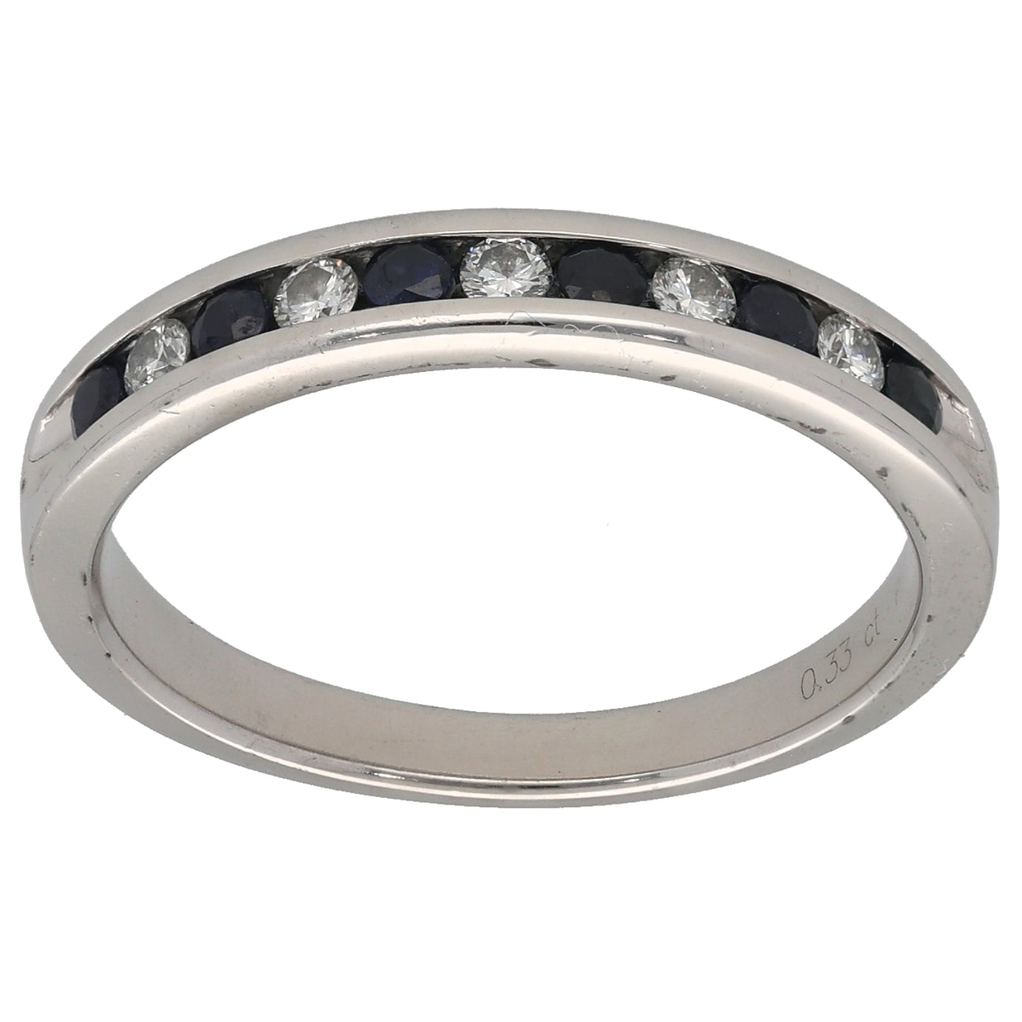 18ct White Gold Sapphire & 0.15ct Diamond Half Eternity Ring Size P