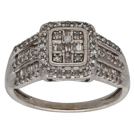 9ct White Gold 0.73ct Diamond Cluster Ring Size P