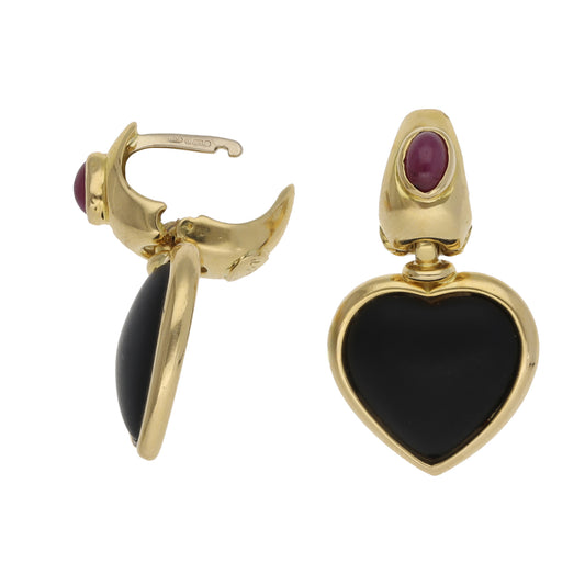 18ct Gold Jet & Ruby Dress/Cocktail Earrings