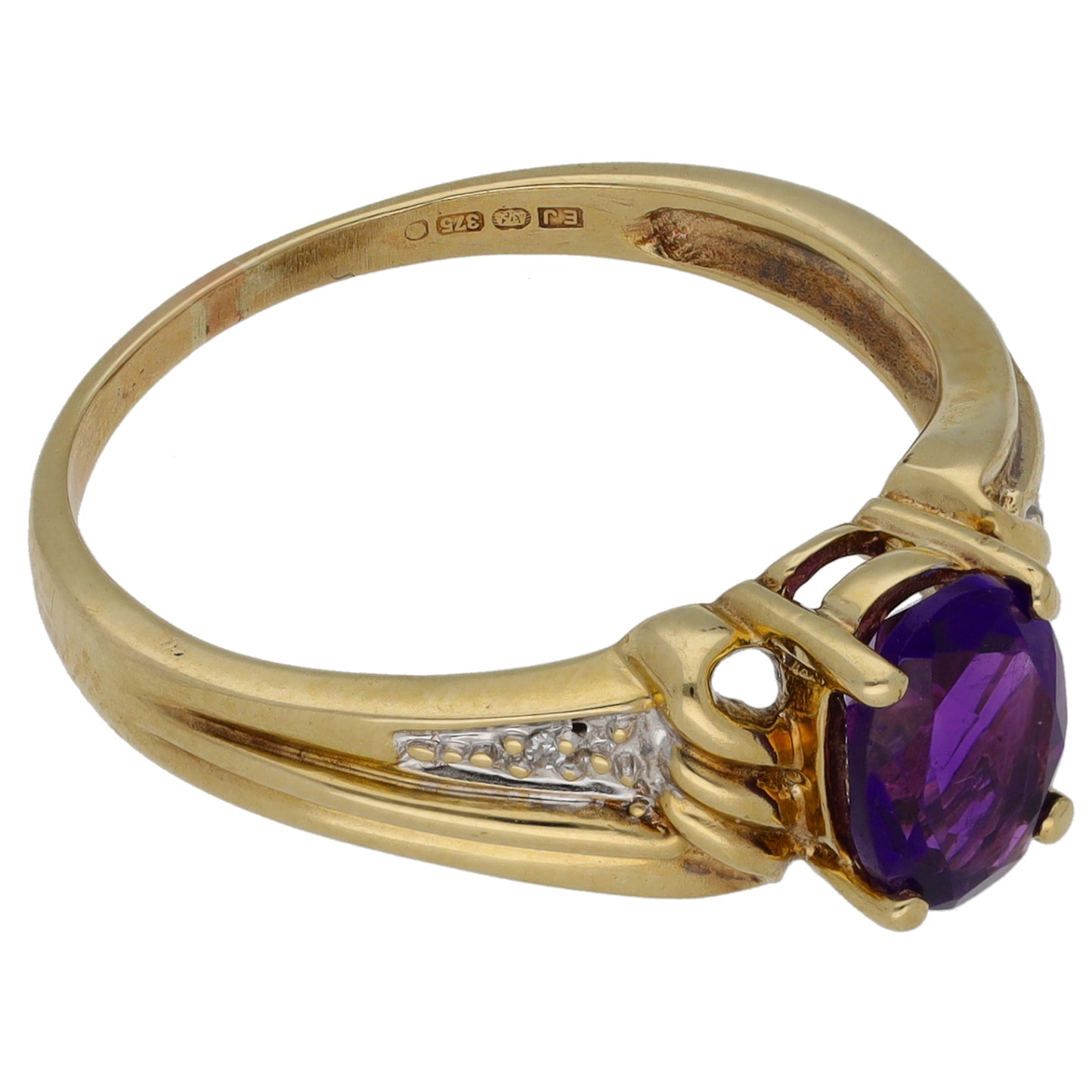 9ct Gold Amethyst & 0.01ct Diamond Dress/Cocktail Ring Size Q