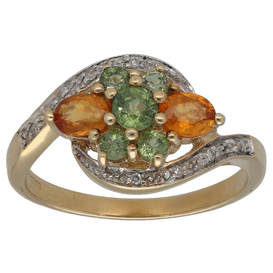 9ct Gold Sapphire & 0.04ct Diamond Dress/Cocktail Ring Size O