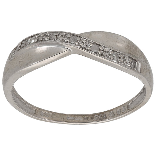 9ct White Gold 0.05ct Diamond Half Eternity Ring Size O