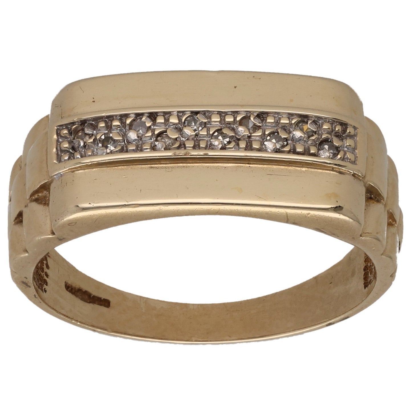 9ct Gold 0.05ct Diamond Patterned Signet Ring Size T
