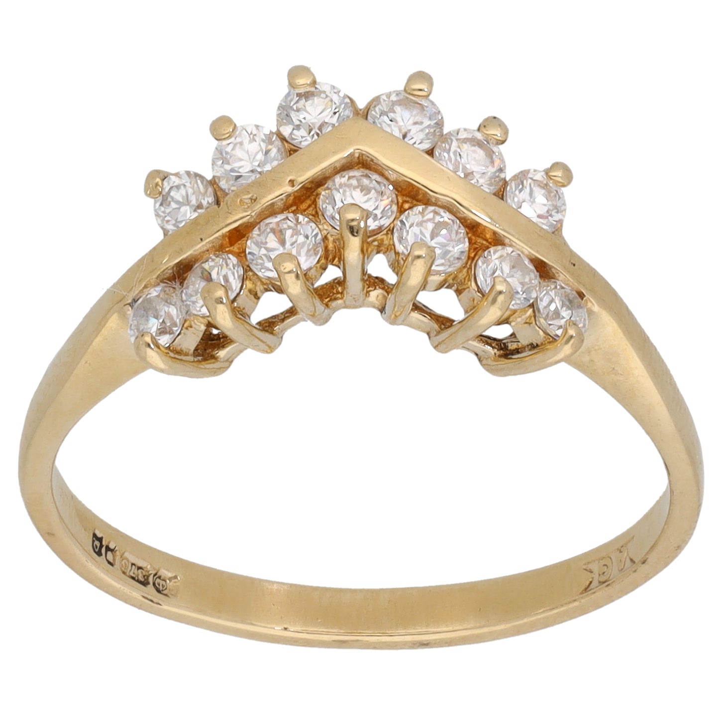 9ct Gold Cubic Zirconia Wishbone Ring Size Q