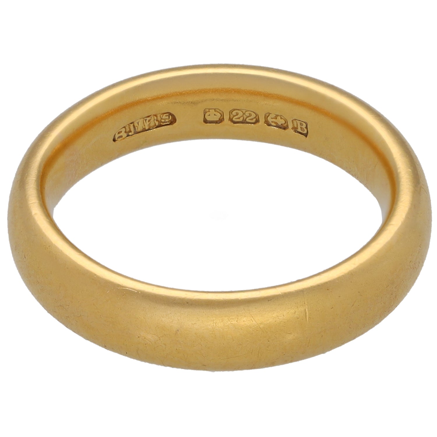 22ct gold plain wedding ring with inner hallmark markings