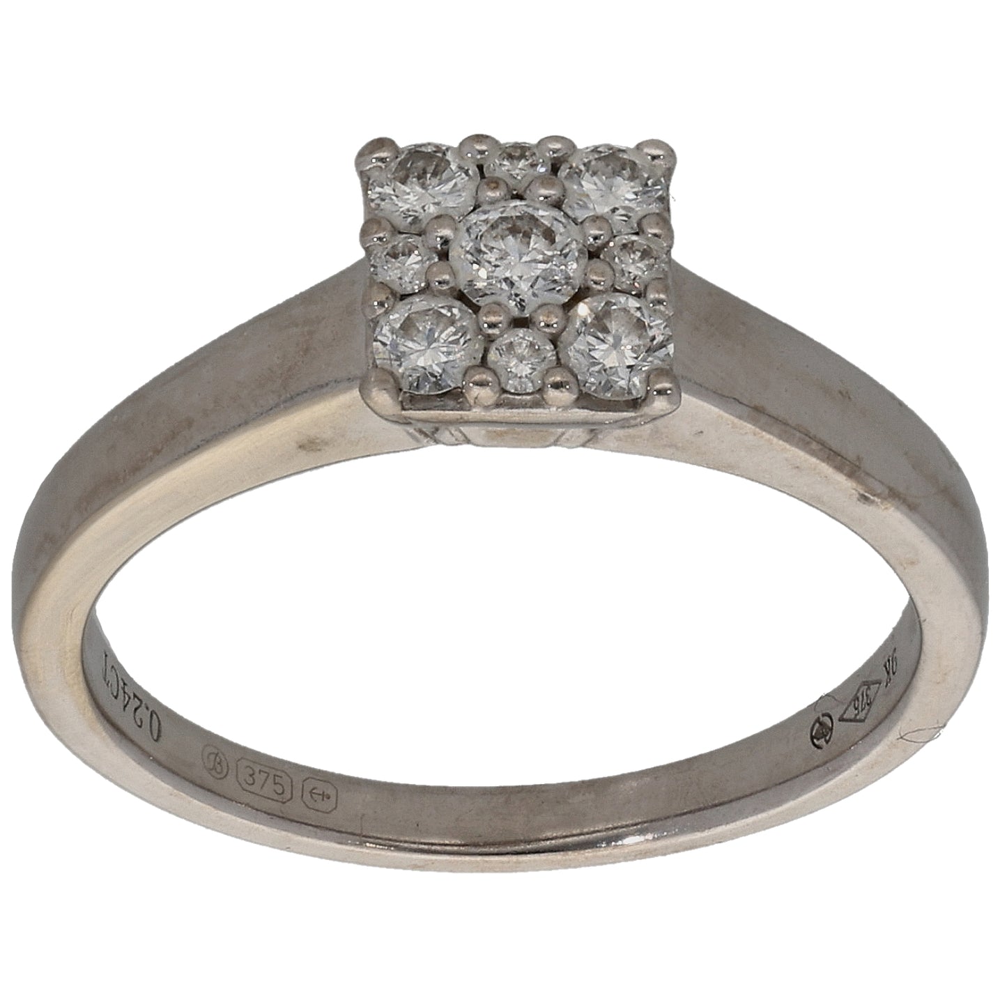 9ct White Gold 0.24ct Diamond Cluster Ring Size K