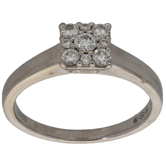 9ct White Gold 0.24ct Diamond Cluster Ring Size K