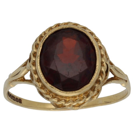 9ct Gold Garnet Single Stone Ring Size O