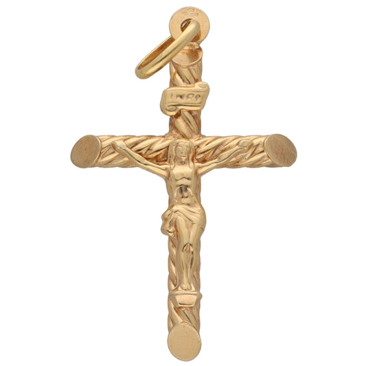 9ct gold crucifix pendant with loop bail, sculpted Jesus figure and arms