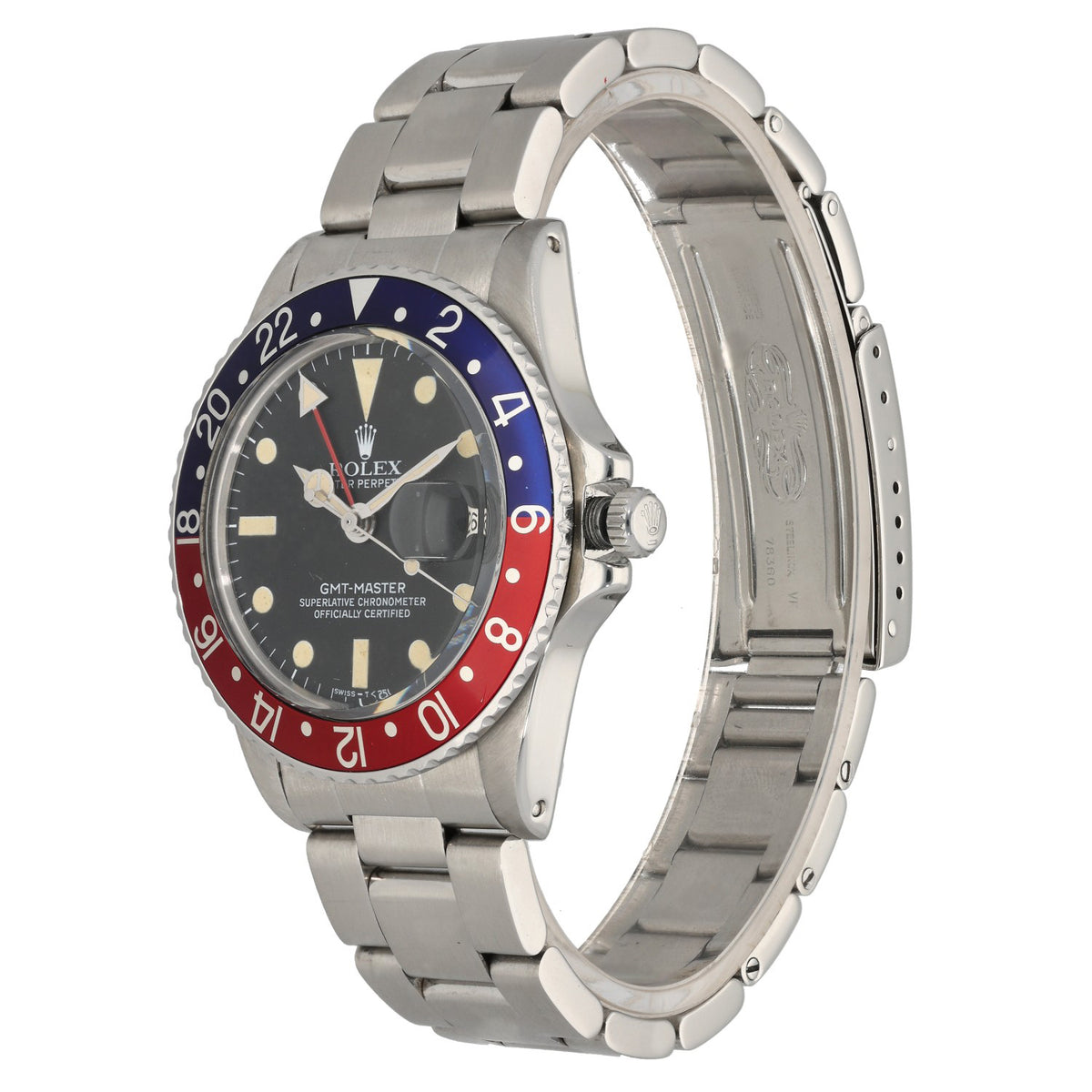 Rolex GMT Master 1675, pepsi bezel, stainless steel case and bracelet, front angle