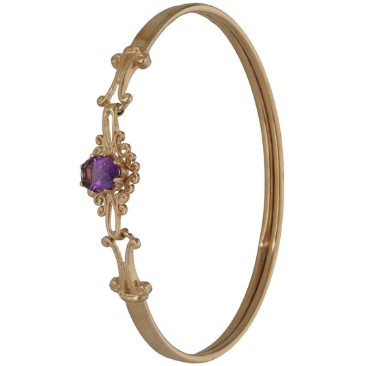 9ct Gold Amethyst Hinged/Clasp Bangle