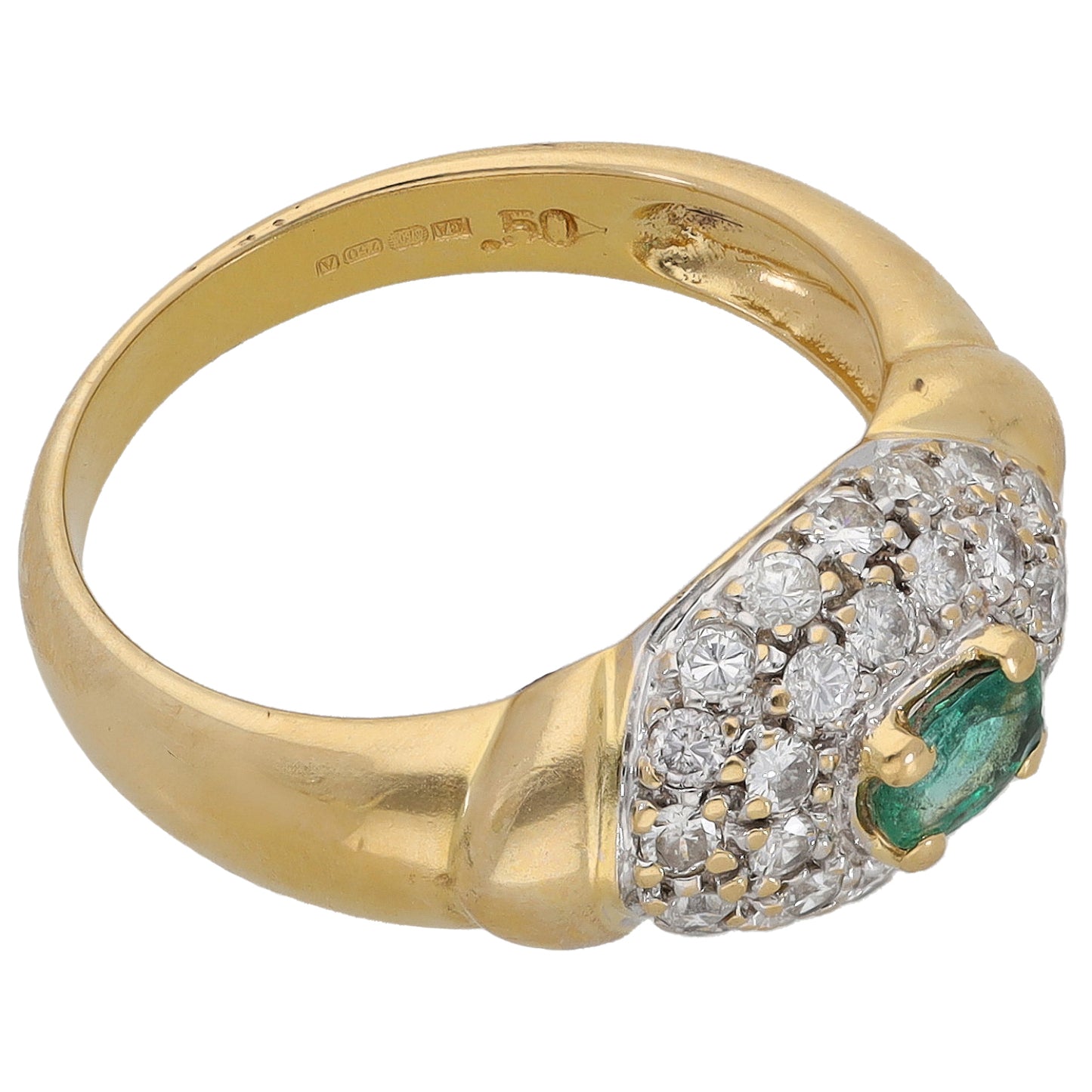 18ct Gold Emerald & 0.50ct Diamond Dress/Cocktail Ring Size M