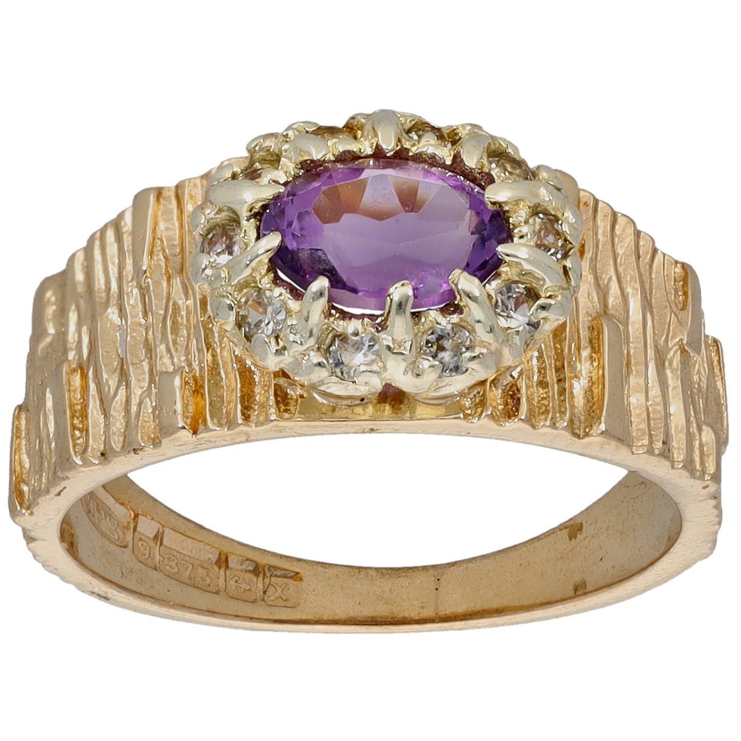 9ct Gold Amethyst & Quartz Dress/Cocktail Ring Size N