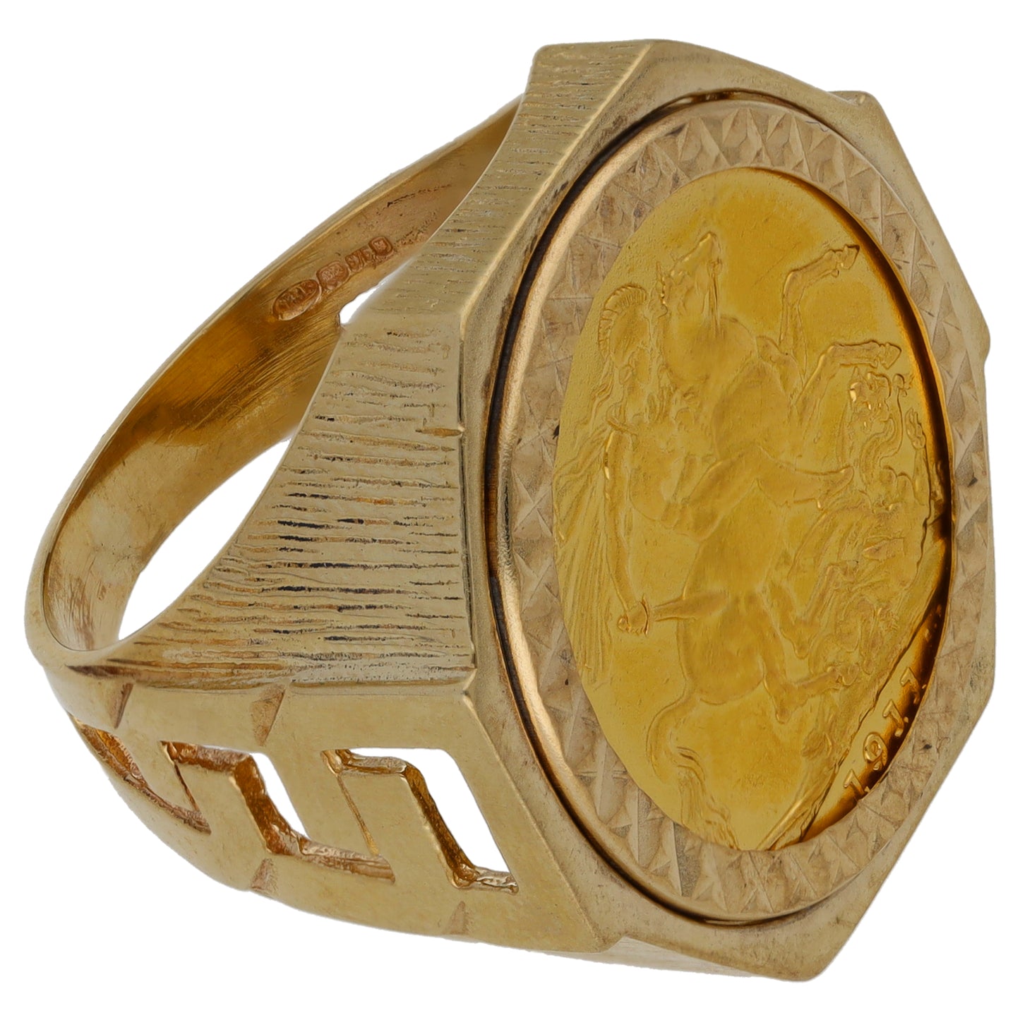 9ct Gold Full Sovereign Coin Ring Size S