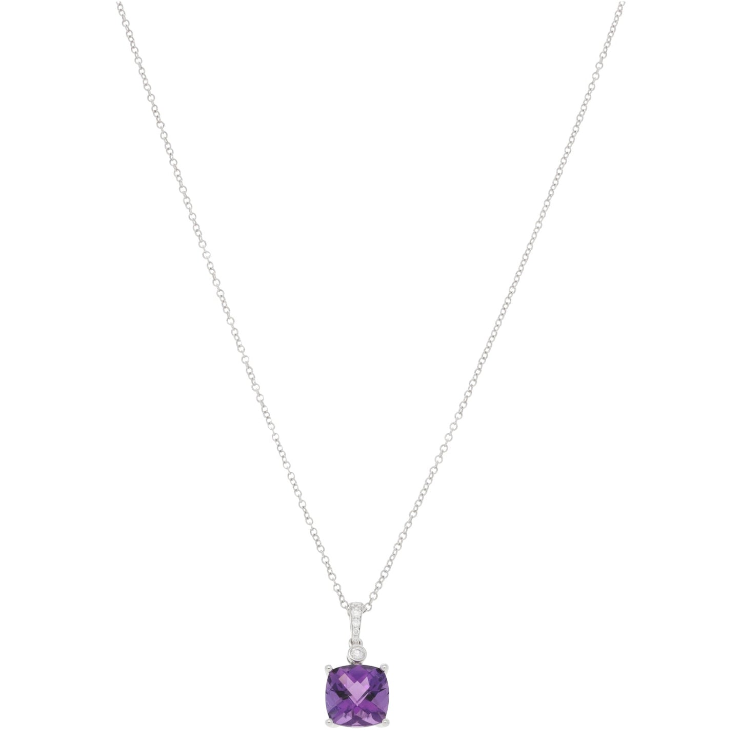 New 9ct White Gold Diamond & Amethyst Cocktail Pendant With Chain