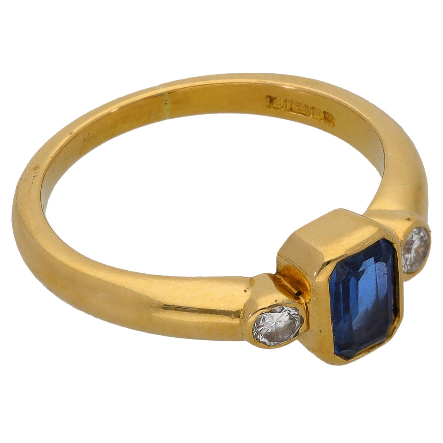 18ct Gold Sapphire & 0.16ct Diamond Trilogy Ring Size K