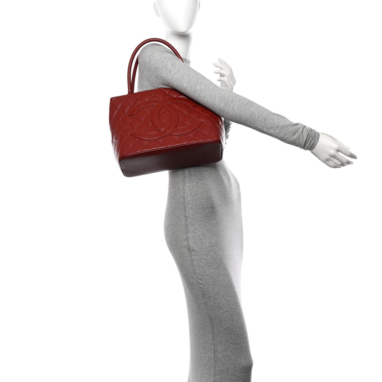 Chanel Medallion Tote Caviar Leather Bag - Red