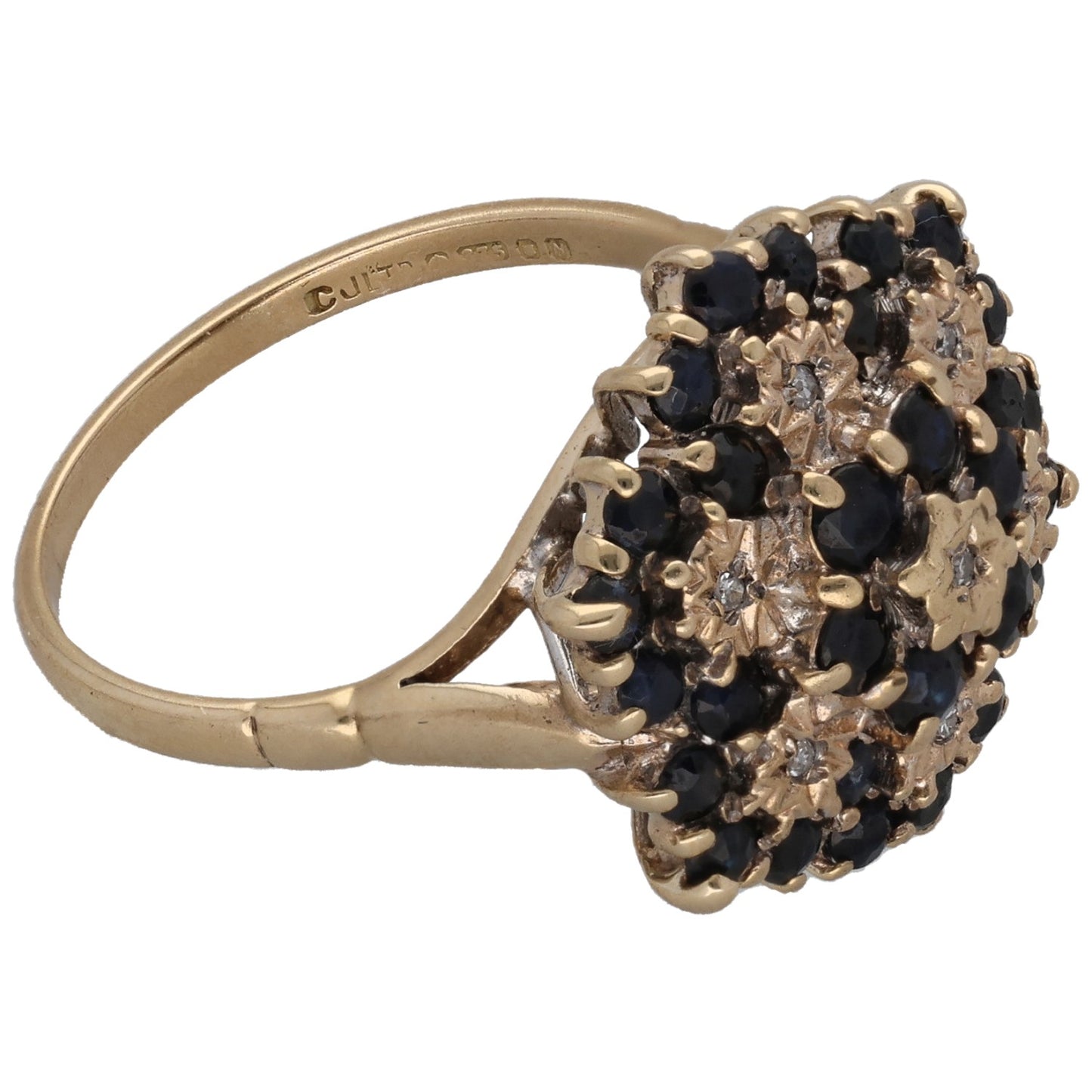 9ct Gold Sapphire & 0.035ct Diamond Dress/Cocktail Ring Size N