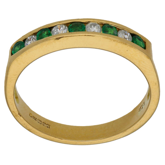 18ct Gold 0.12ct Diamond & Emerald Eternity Ring Size N