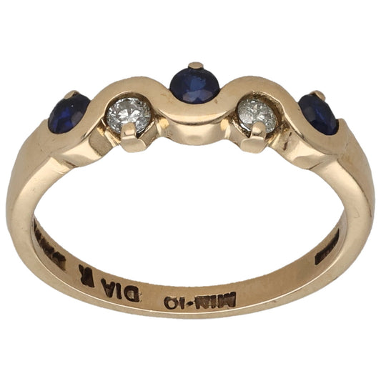 9ct Gold 0.10ct Diamond & Sapphire Half Eternity Ring Size L