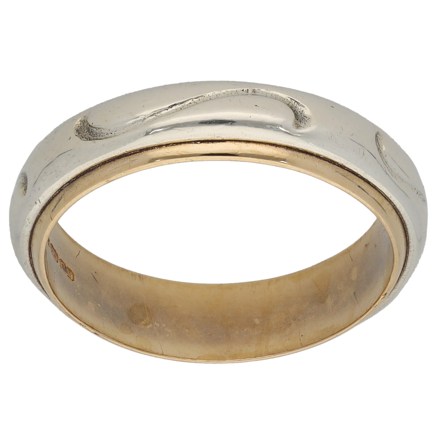 9ct Bi-Colour Gold Patterned Wedding Ring Size O