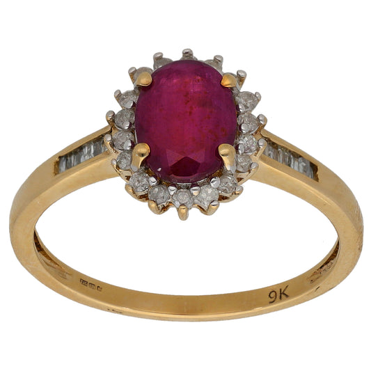 9ct Gold Ruby & 0.30ct Diamond Dress/Cocktail Ring Size Q