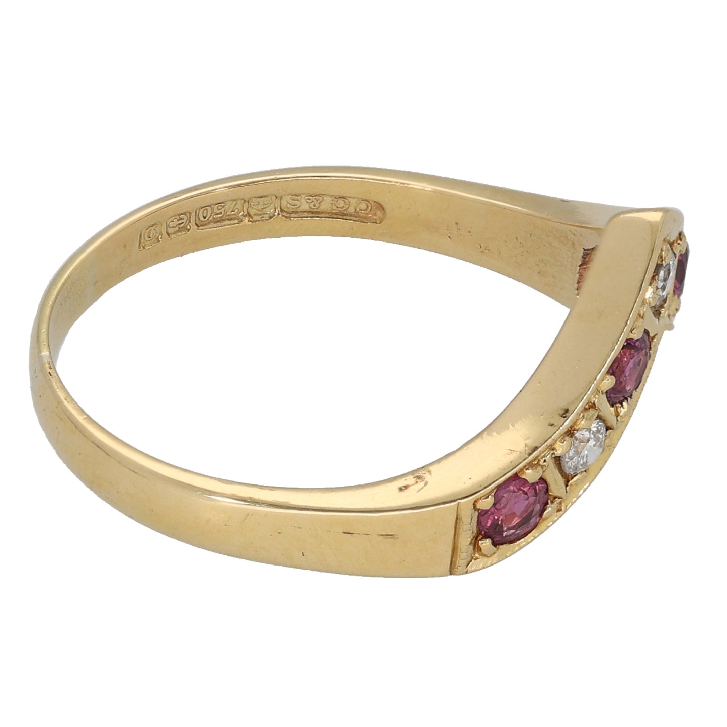 18ct Gold Ruby & 0.09ct Diamond Wishbone Ring Size O