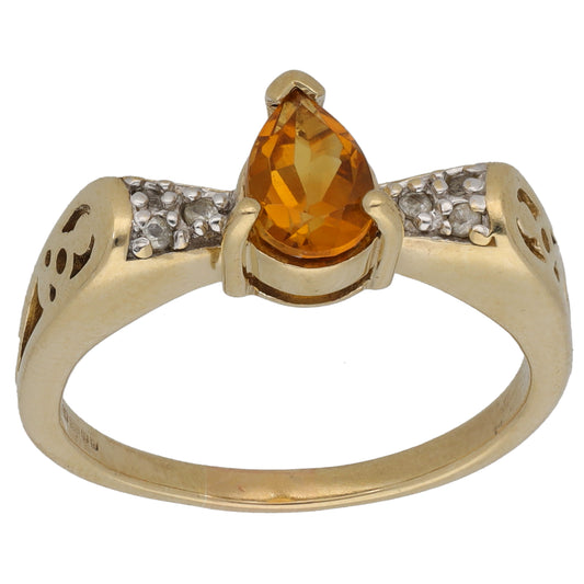 9ct Gold Citrine & Imitation Gems Single Stone Ring With Accents Size Q